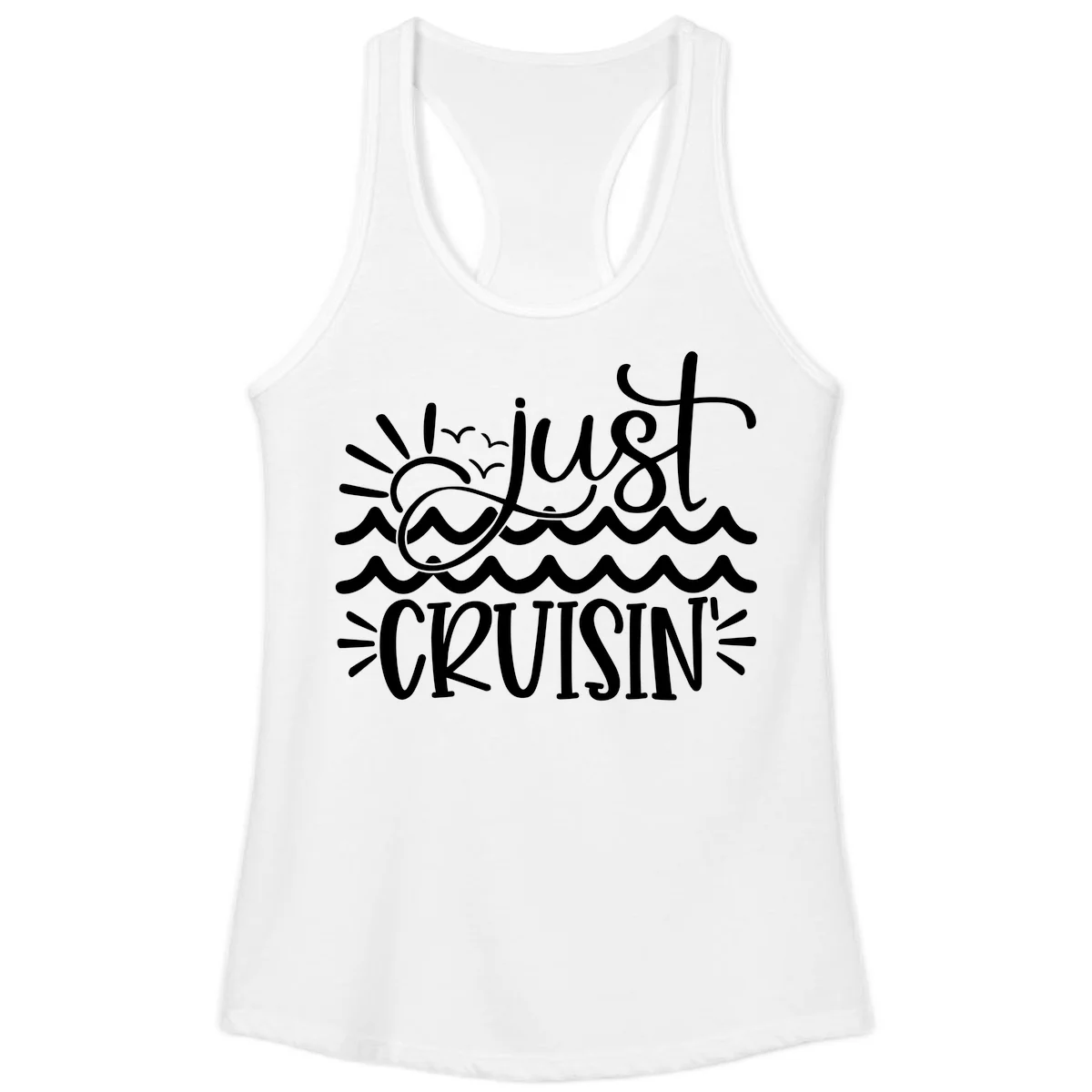 Just Cruisin' Nautical Ocean Waves Ladies Tank Top in White