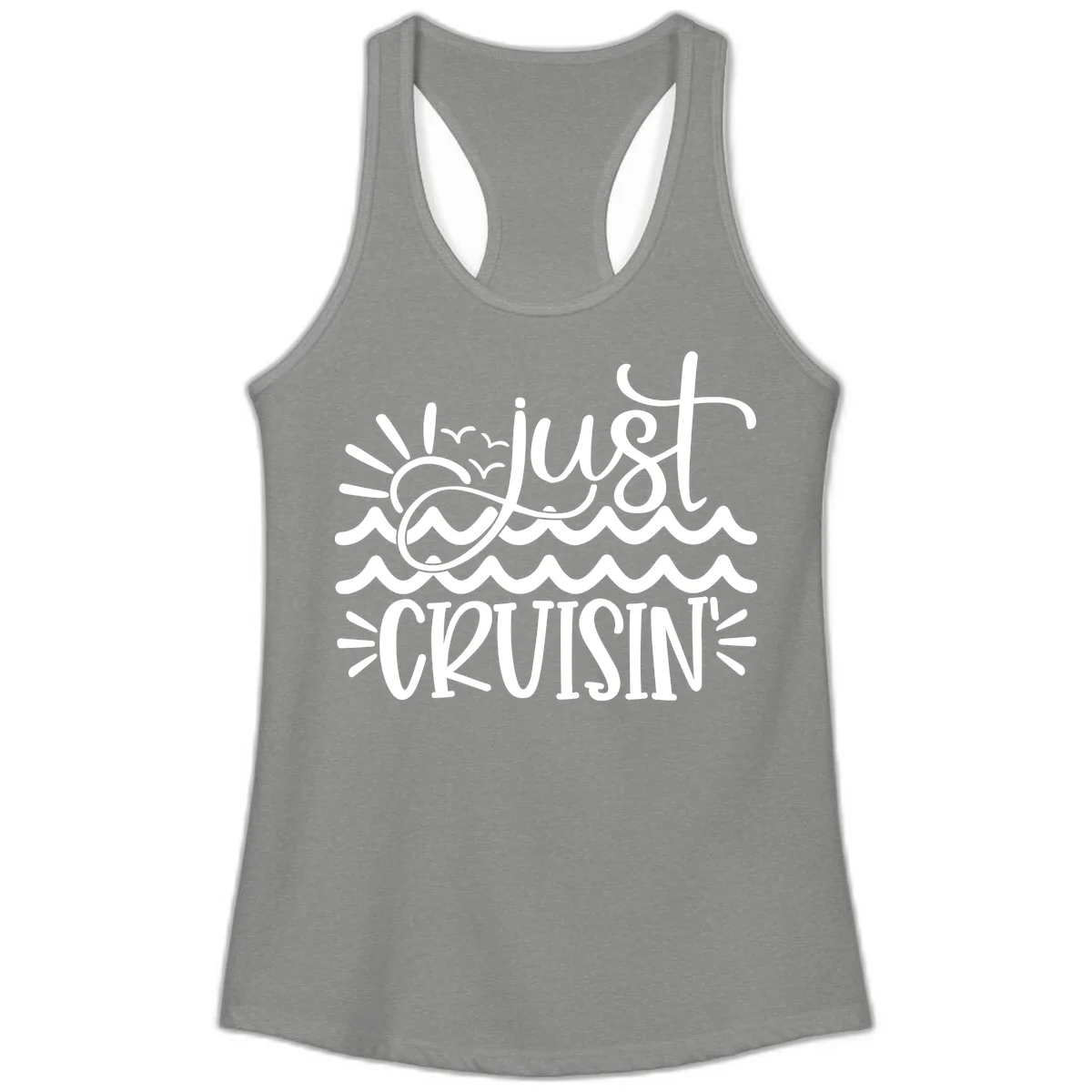Just Cruisin' Nautical Ocean Waves Ladies Tank Top in Heather Grey