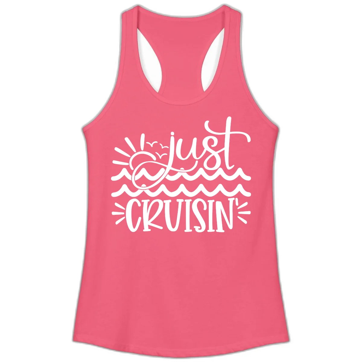 Just Cruisin' Nautical Ocean Waves Ladies Tank Top in Hot Pink