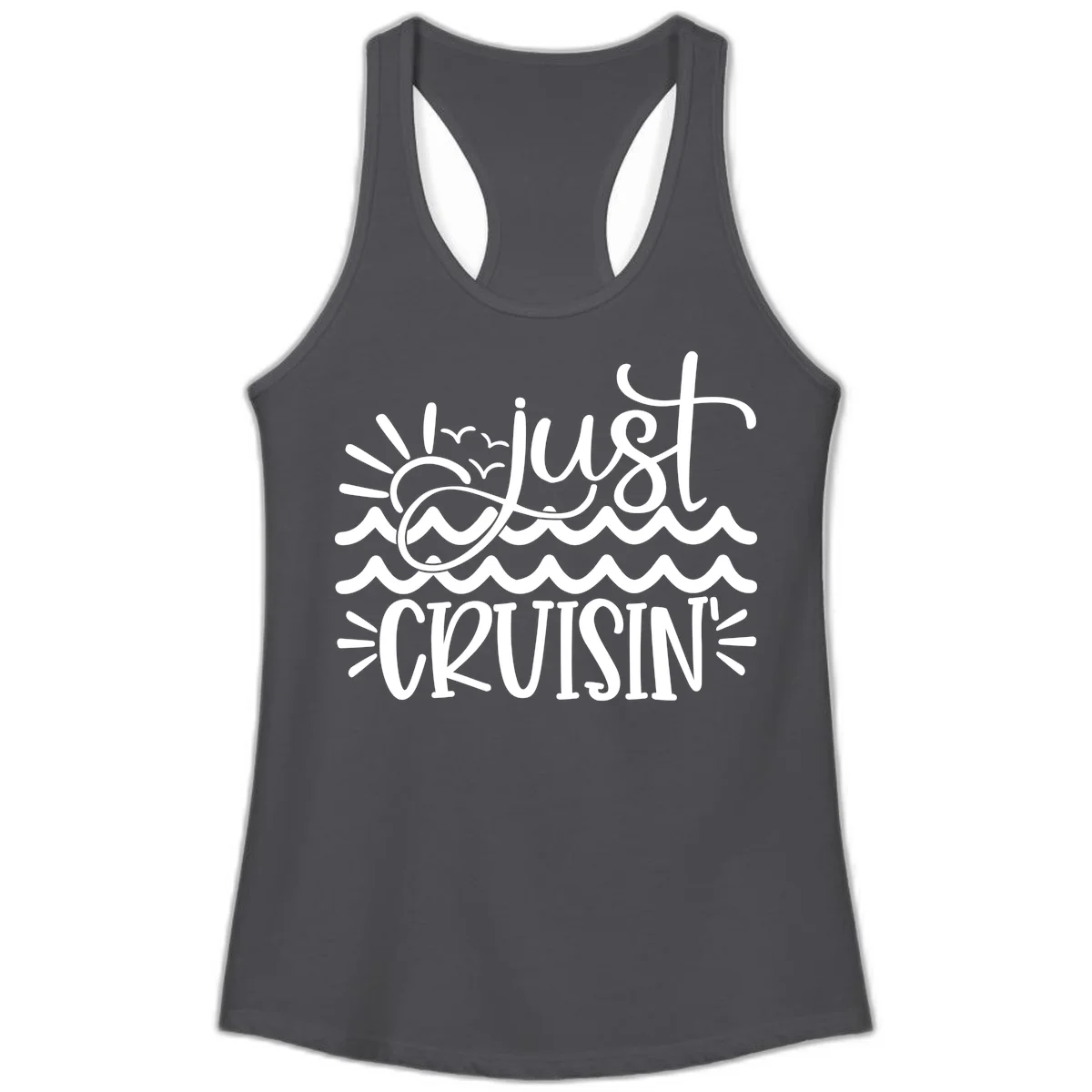 Just Cruisin' Nautical Ocean Waves Ladies Tank Top in Solid Dark Gray