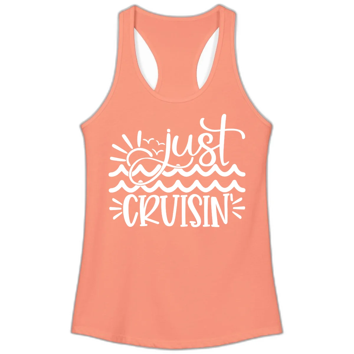 Just Cruisin' Nautical Ocean Waves Ladies Tank Top in Solid Light Orange
