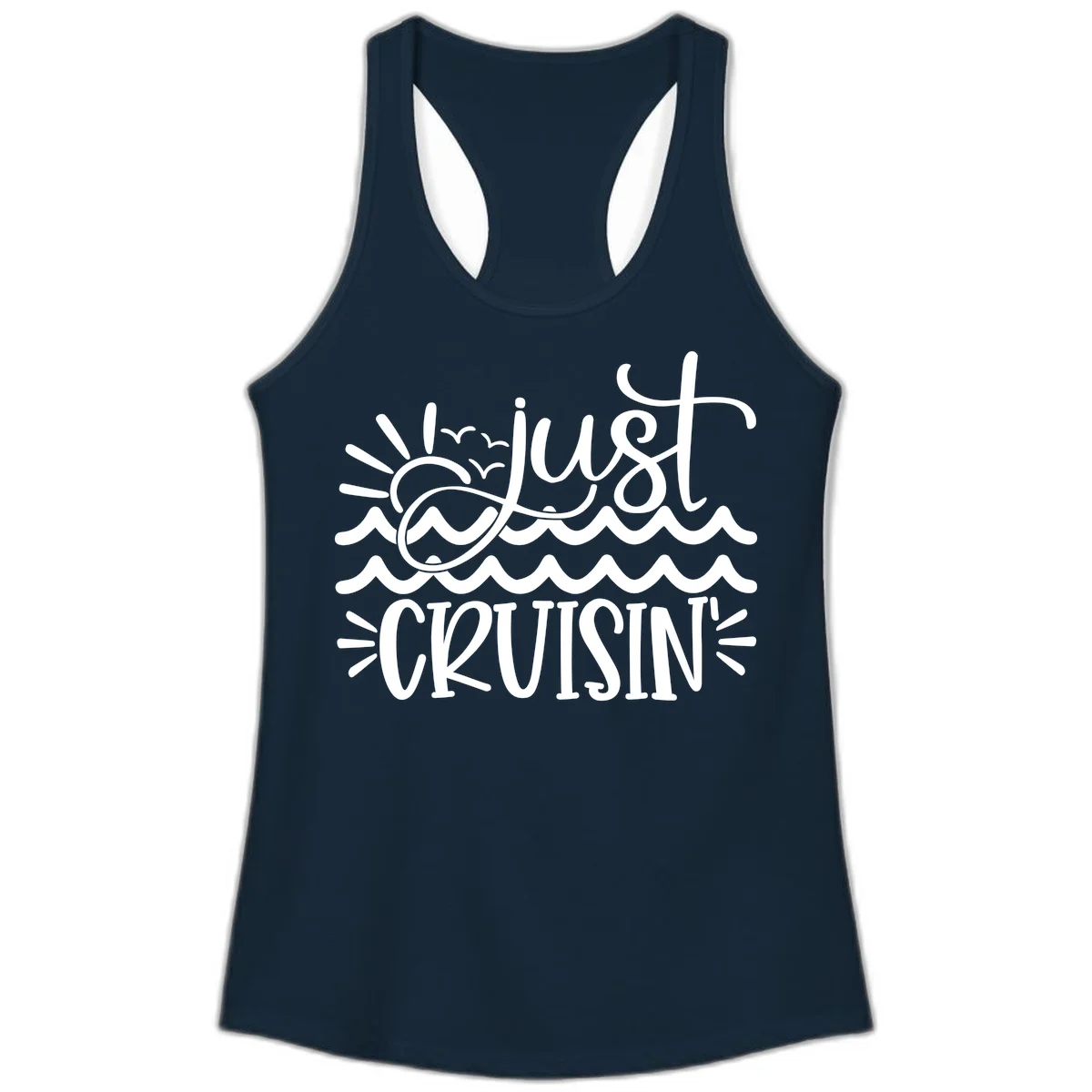 Just Cruisin' Nautical Ocean Waves Ladies Tank Top in Solid Midnight Navy