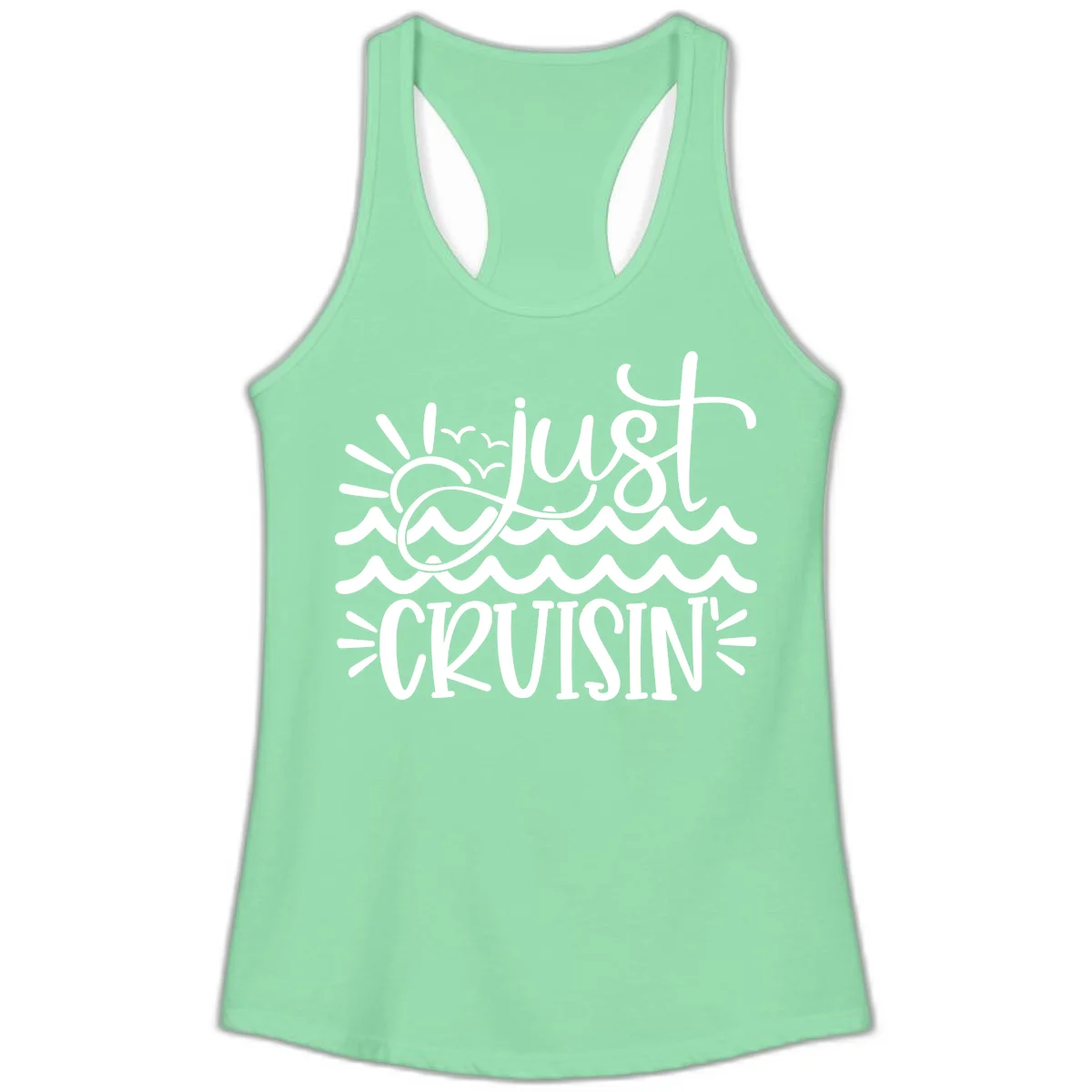 Just Cruisin' Nautical Ocean Waves Ladies Tank Top in Solid Mint