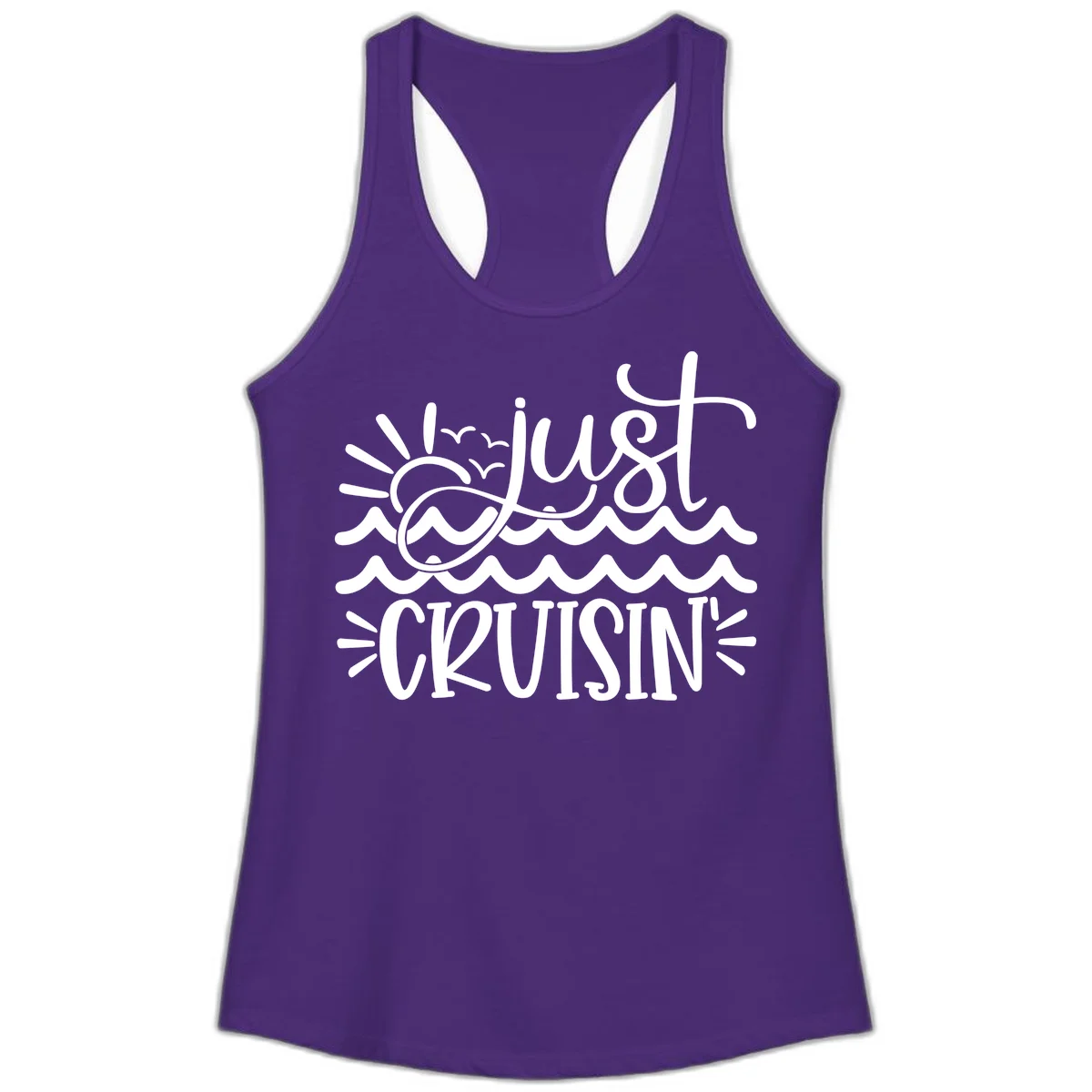 Just Cruisin' Nautical Ocean Waves Ladies Tank Top in Solid Purple Rush