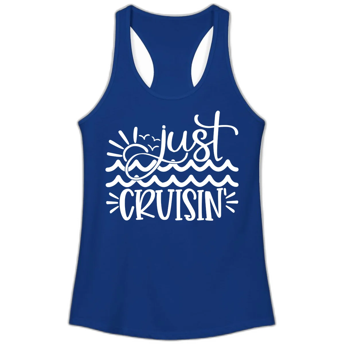 Just Cruisin' Nautical Ocean Waves Ladies Tank Top in Solid Royal