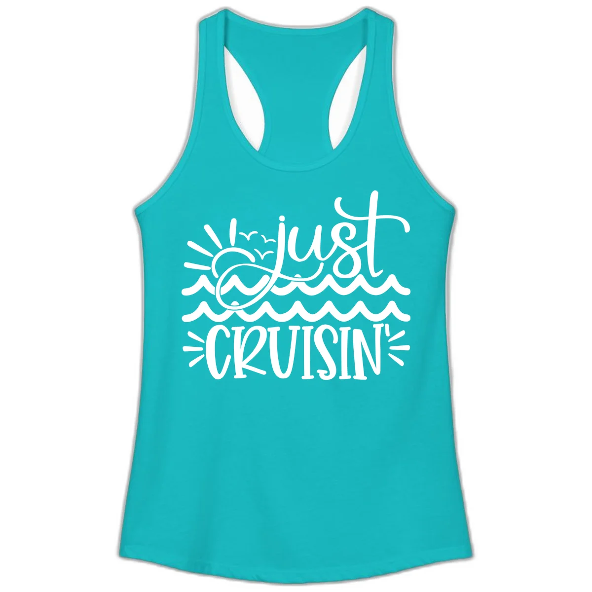 Just Cruisin' Nautical Ocean Waves Ladies Tank Top in Tahiti Blue