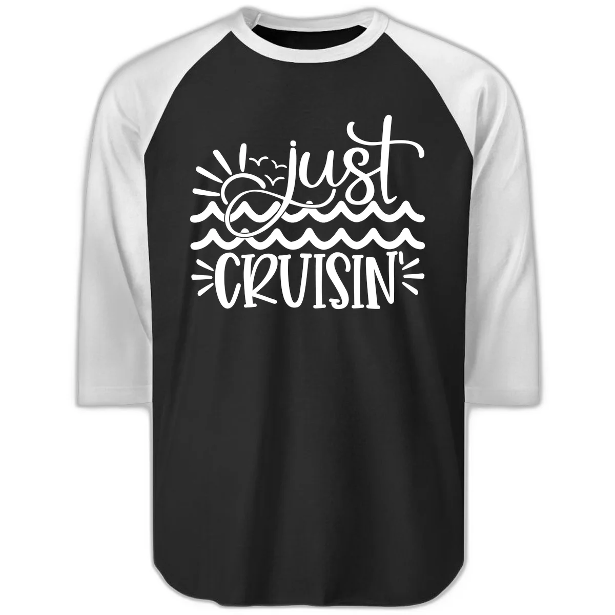 Just Cruisin' Nautical Ocean Waves Raglan 3/4 Tee in Black White