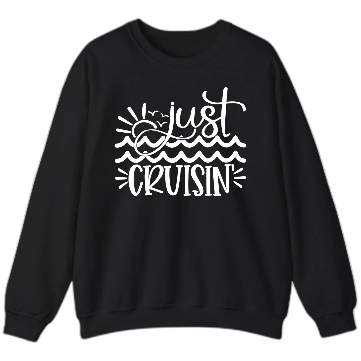 Just Cruisin' Nautical Ocean Waves Crewneck Sweatshirt in Black
