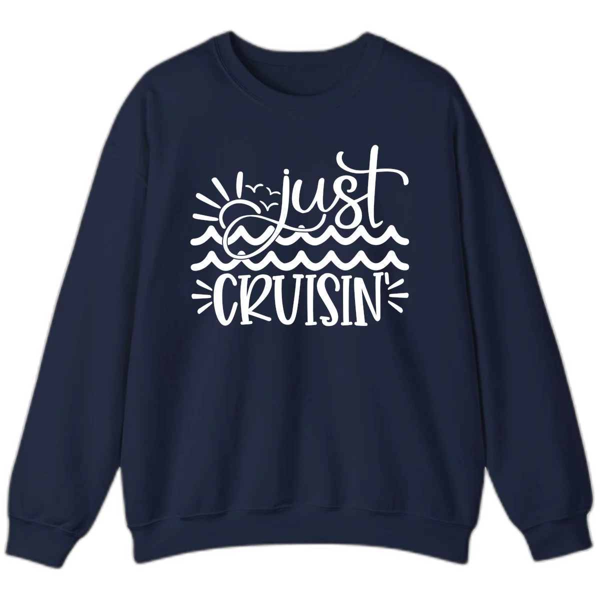 Just Cruisin' Nautical Ocean Waves Crewneck Sweatshirt in Navy