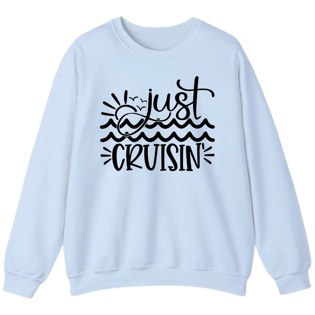 Just Cruisin' Nautical Ocean Waves Crewneck Sweatshirt in Light Blue