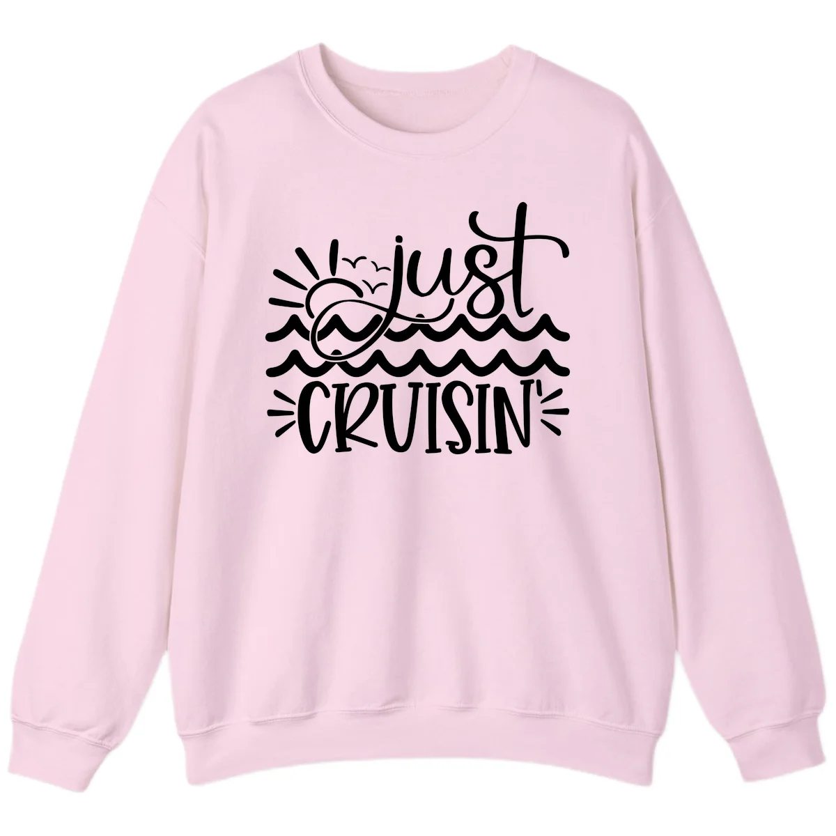 Just Cruisin' Nautical Ocean Waves Crewneck Sweatshirt in Light Pink