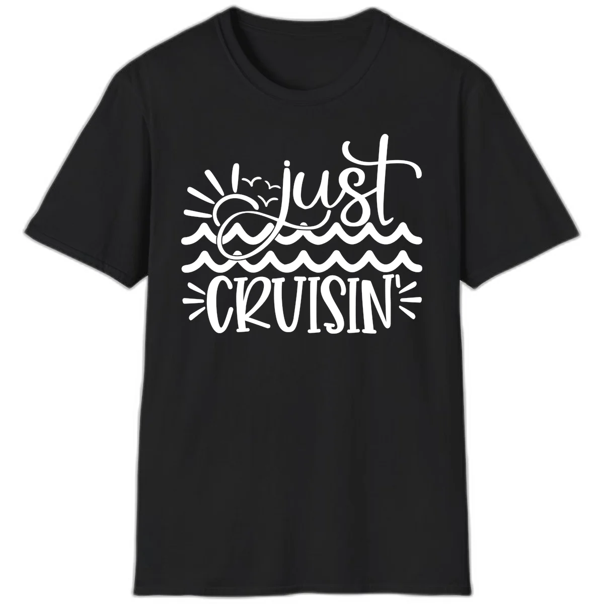 Just Cruisin' Nautical Ocean Waves Vacation T-Shirt in Black