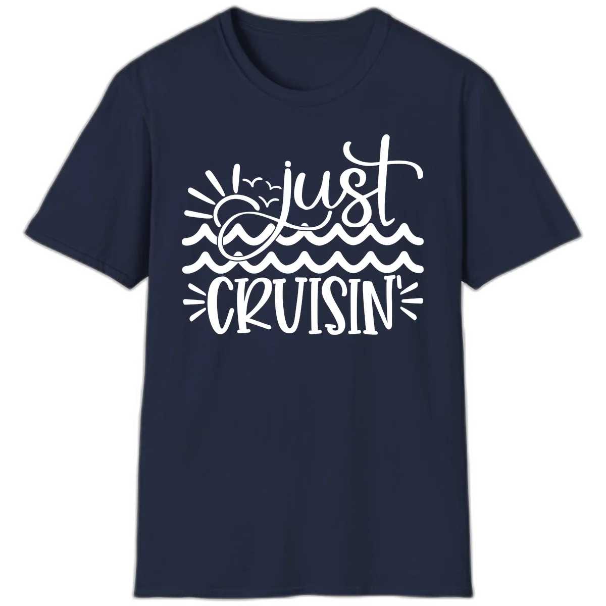 Just Cruisin' Nautical Ocean Waves Vacation T-Shirt in Navy
