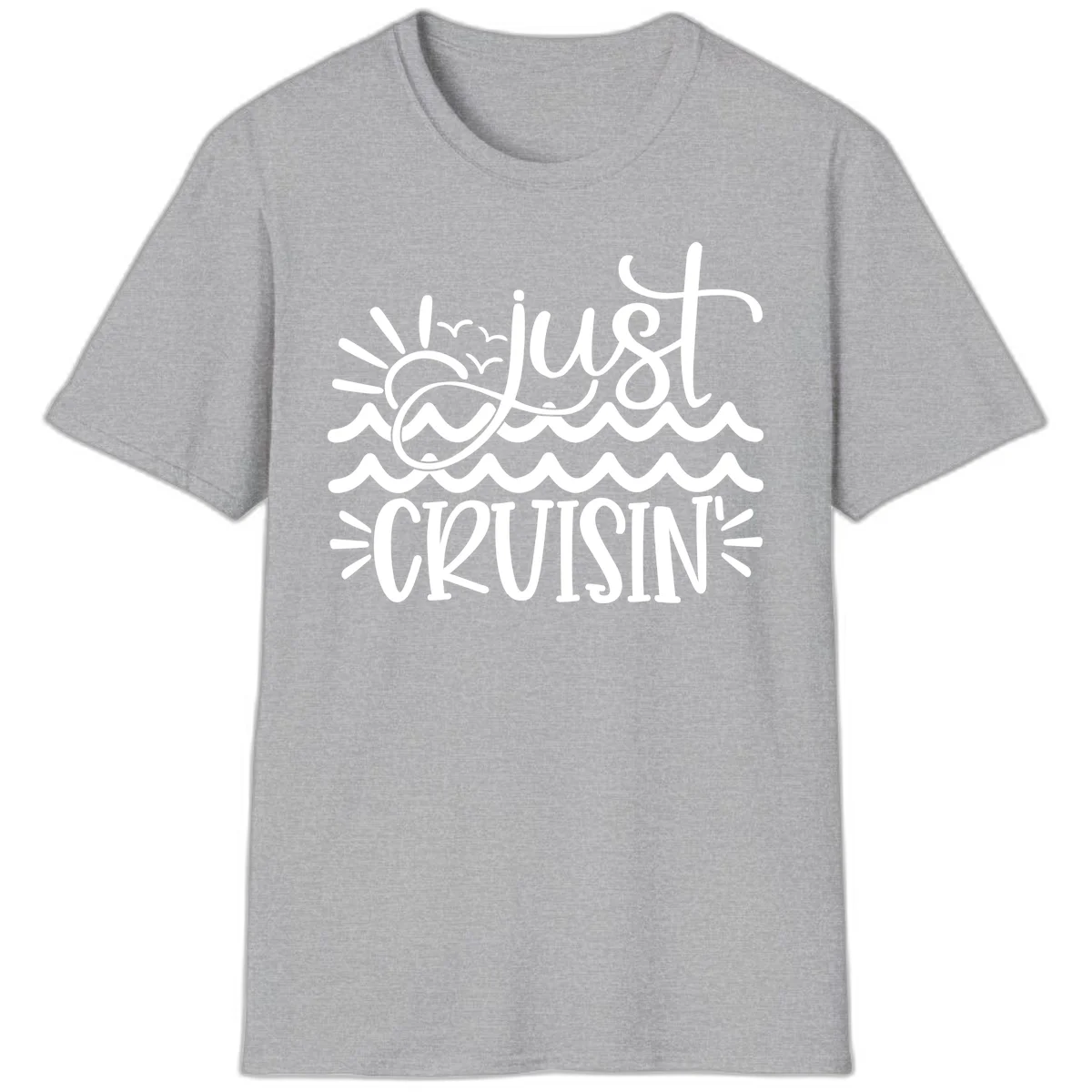 Just Cruisin' Nautical Ocean Waves Vacation T-Shirt in Sport Grey