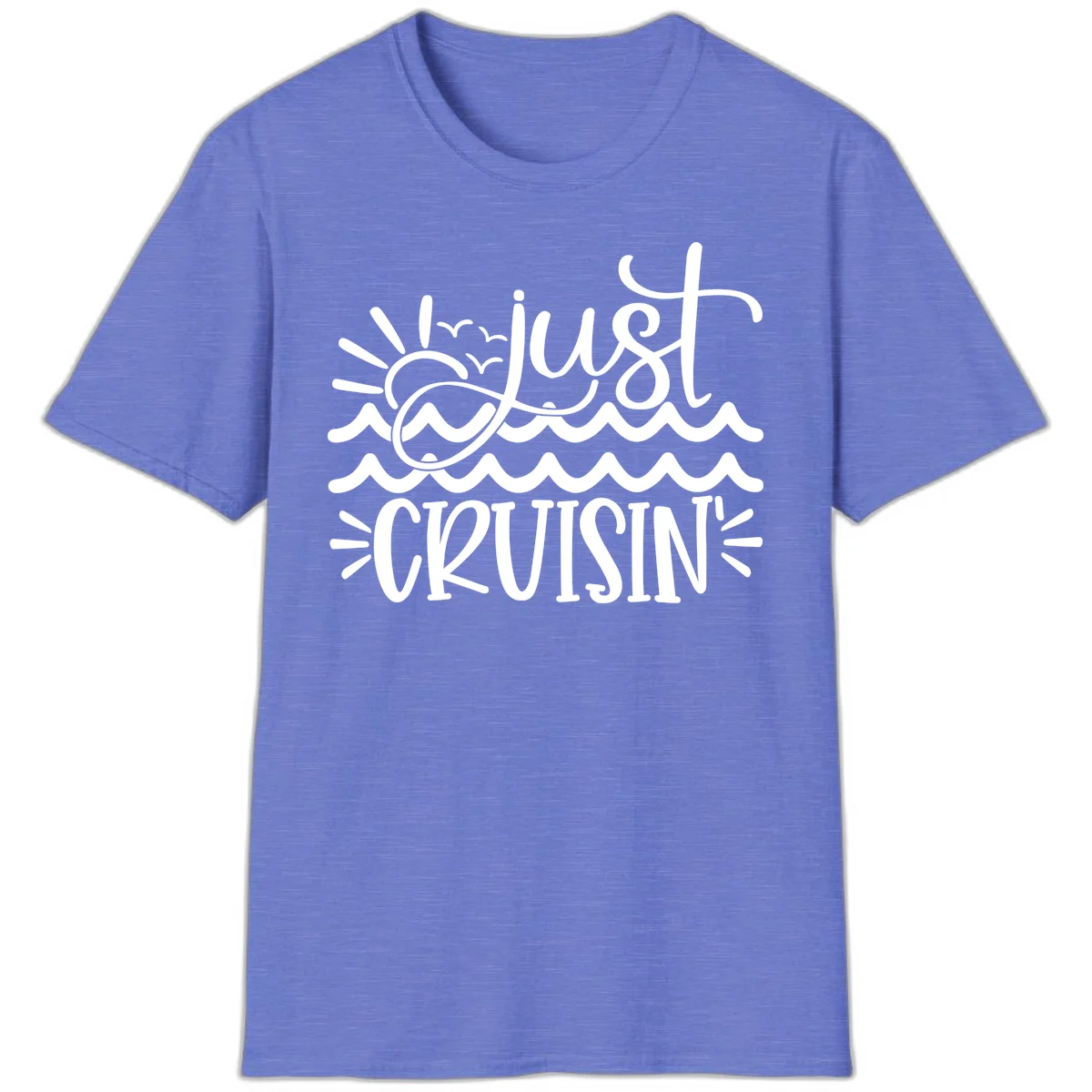 Just Cruisin' Nautical Ocean Waves Vacation T-Shirt in Heather Royal