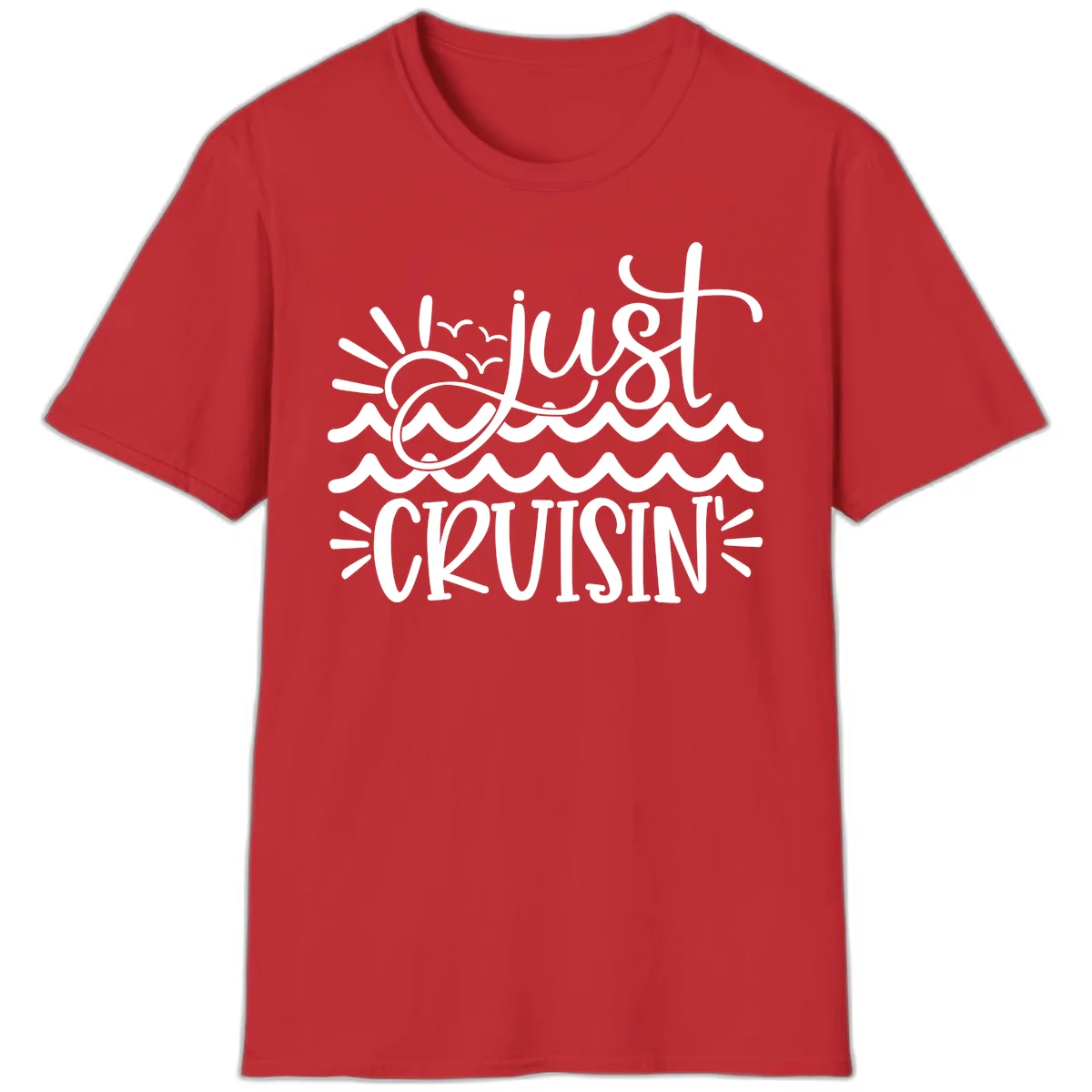Just Cruisin' Nautical Ocean Waves Vacation T-Shirt in Red