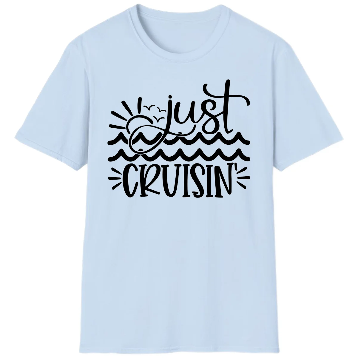 Just Cruisin' Nautical Ocean Waves Vacation T-Shirt in Light Blue