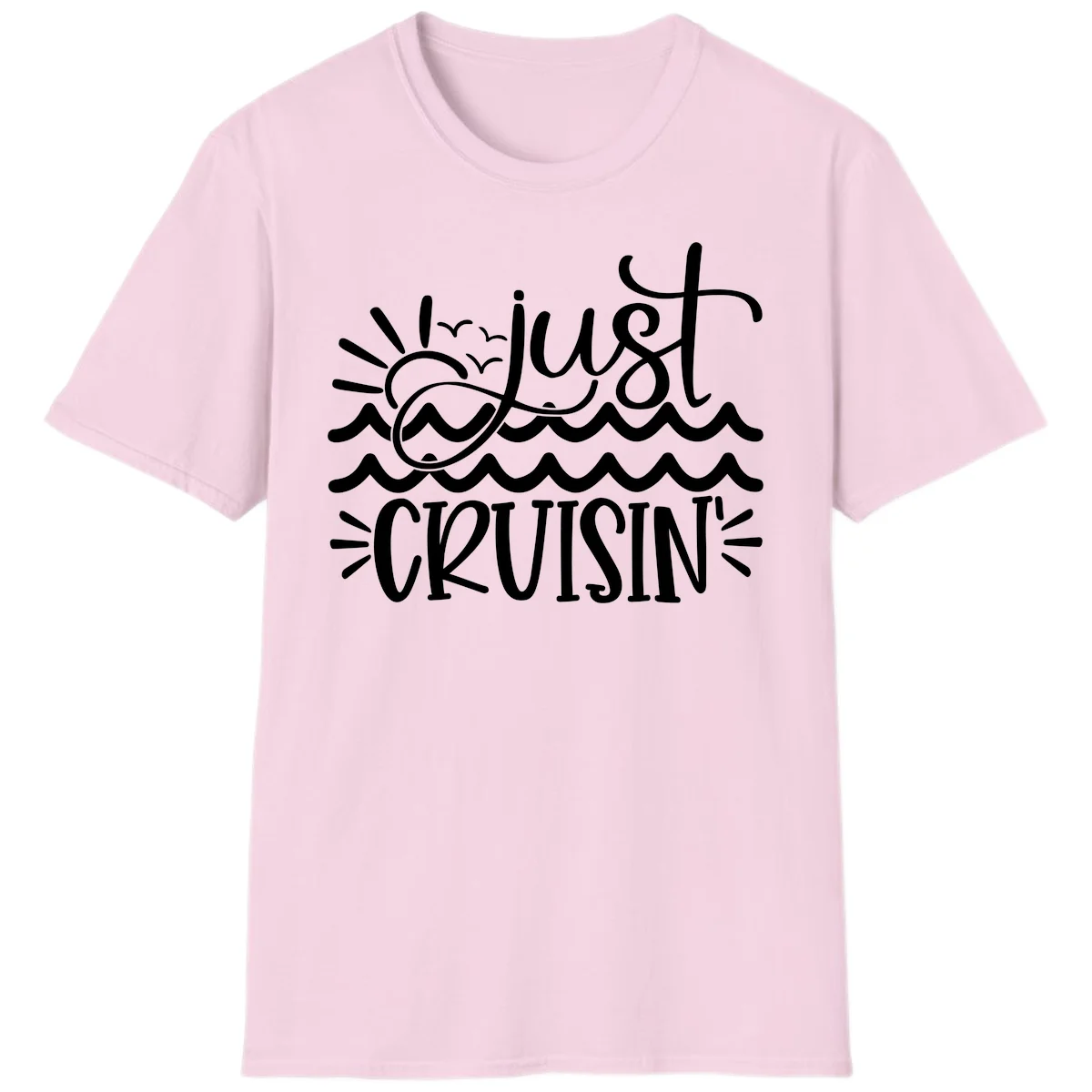Just Cruisin' Nautical Ocean Waves Vacation T-Shirt in Light Pink