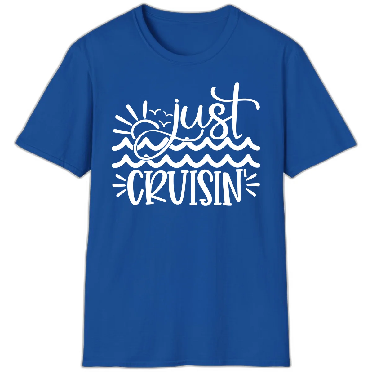 Just Cruisin' Nautical Ocean Waves Vacation T-Shirt in Royal