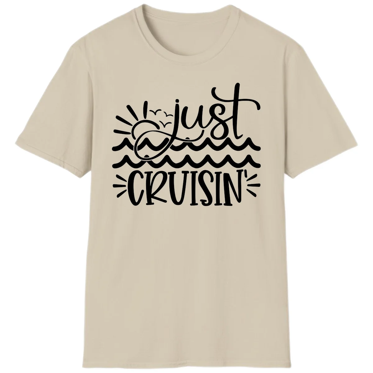 Just Cruisin' Nautical Ocean Waves Vacation T-Shirt in Sand