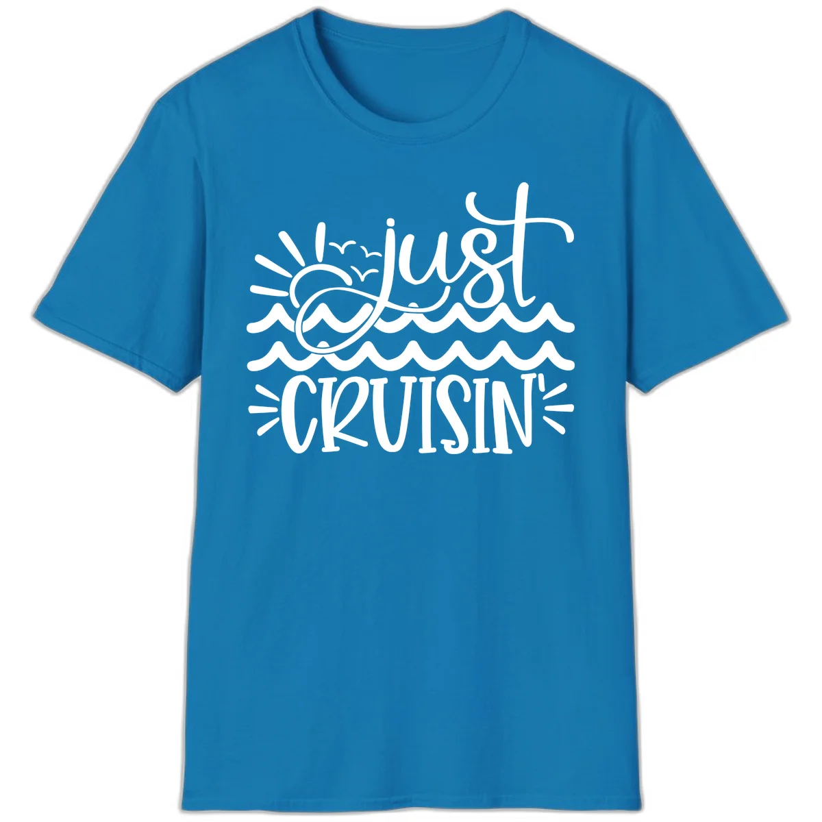 Just Cruisin' Nautical Ocean Waves Vacation T-Shirt in Sapphire