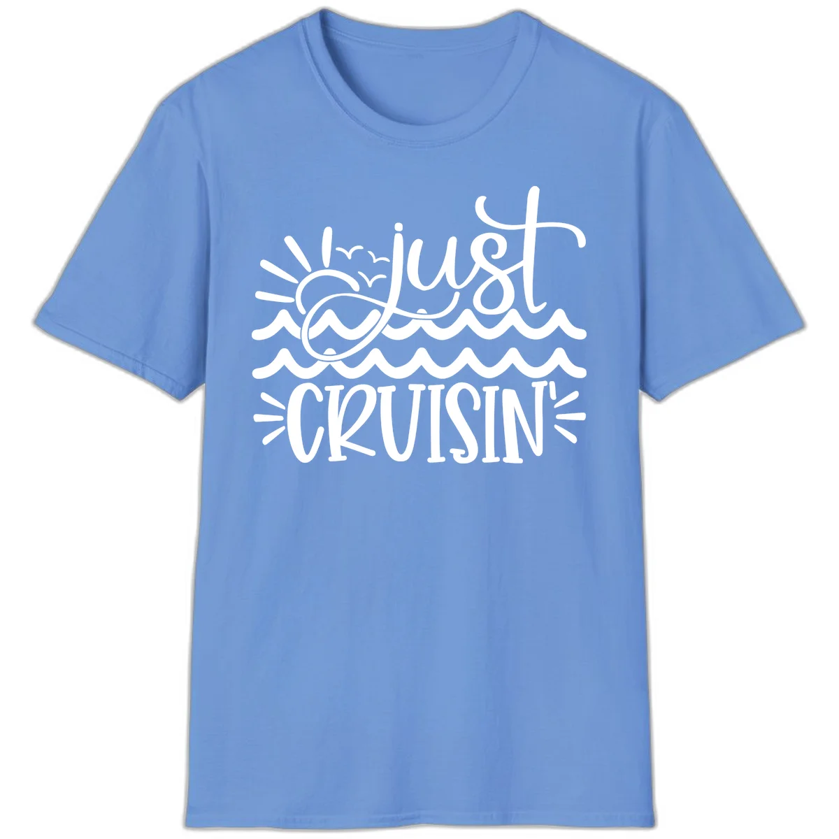 Just Cruisin' Nautical Ocean Waves Vacation T-Shirt in Carolina Blue