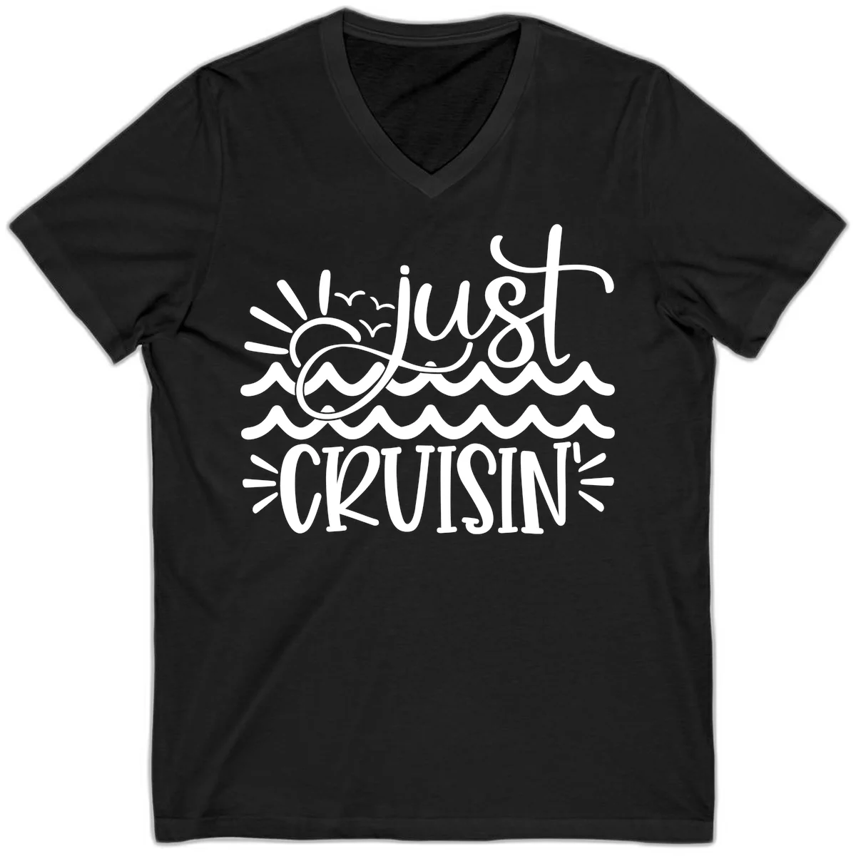Just Cruisin' Nautical Ocean Waves V-Neck Tee in Black