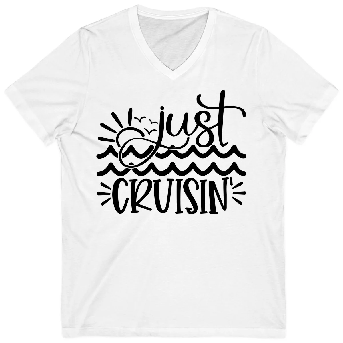 Just Cruisin' Nautical Ocean Waves V-Neck Tee in White