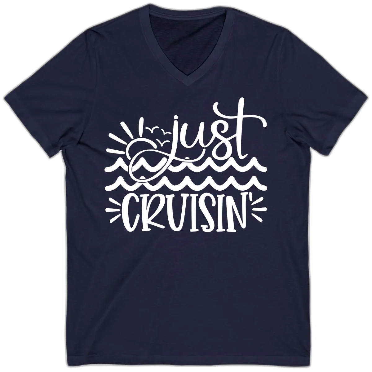 Just Cruisin' Nautical Ocean Waves V-Neck Tee in Navy