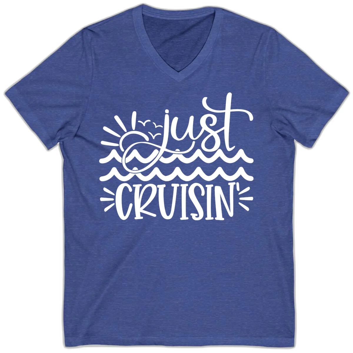 Just Cruisin' Nautical Ocean Waves V-Neck Tee in Heather True Royal