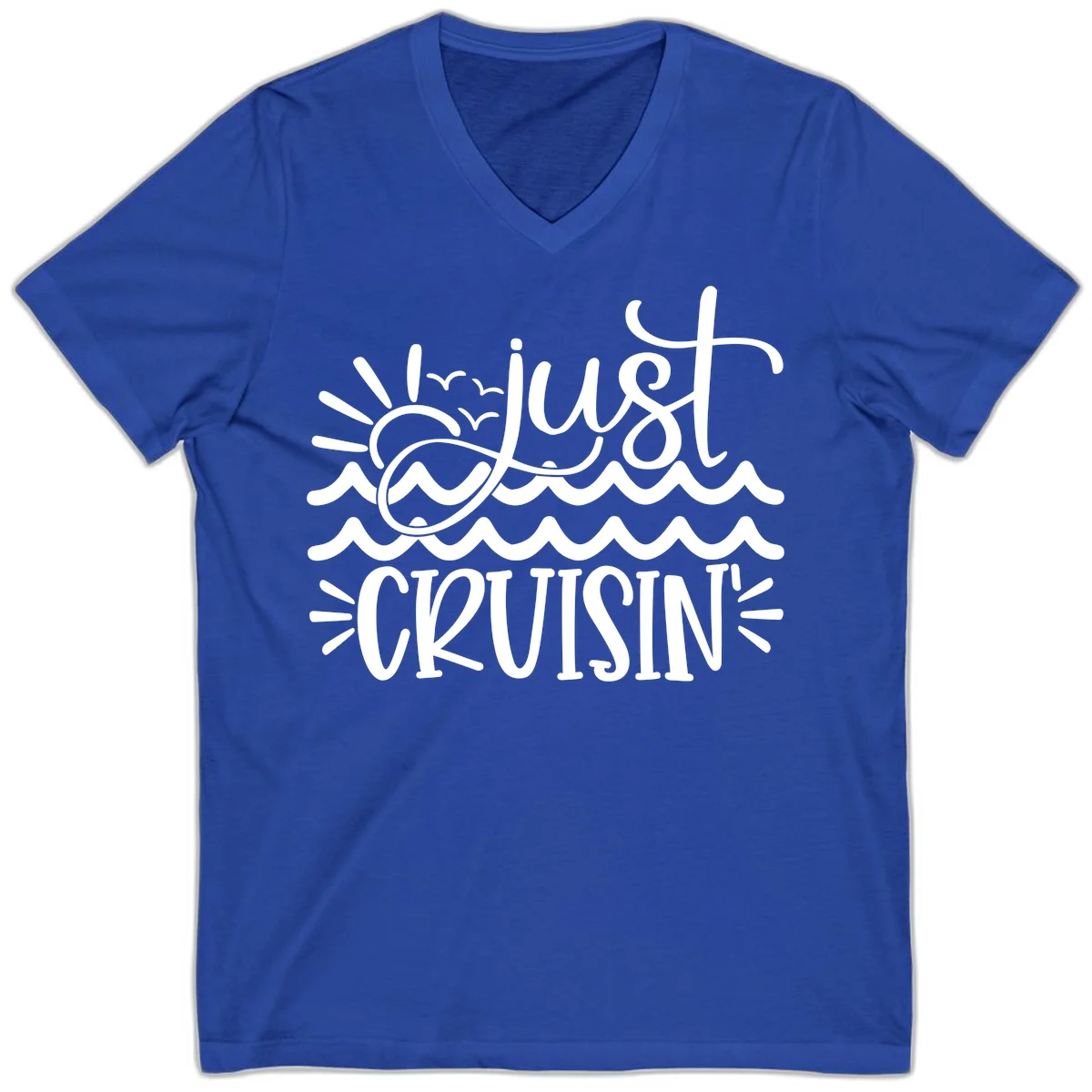 Just Cruisin' Nautical Ocean Waves V-Neck Tee in True Royal