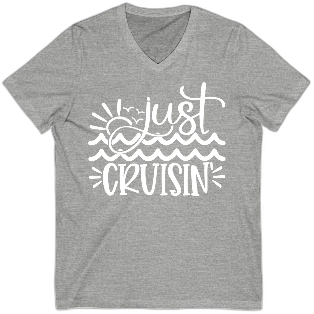 Just Cruisin' Nautical Ocean Waves V-Neck Tee in Athletic Heather