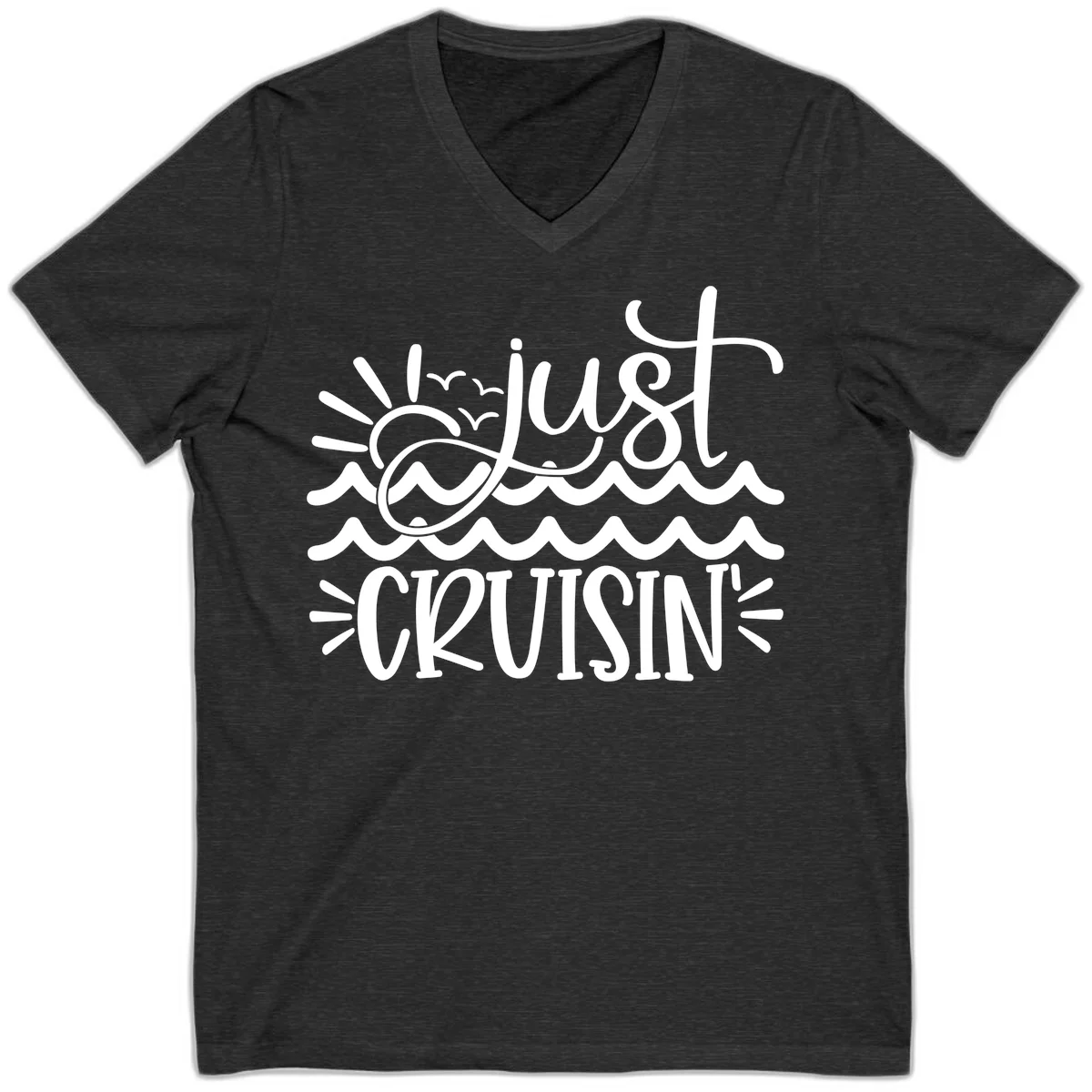 Just Cruisin' Nautical Ocean Waves V-Neck Tee in Dark Grey Heather