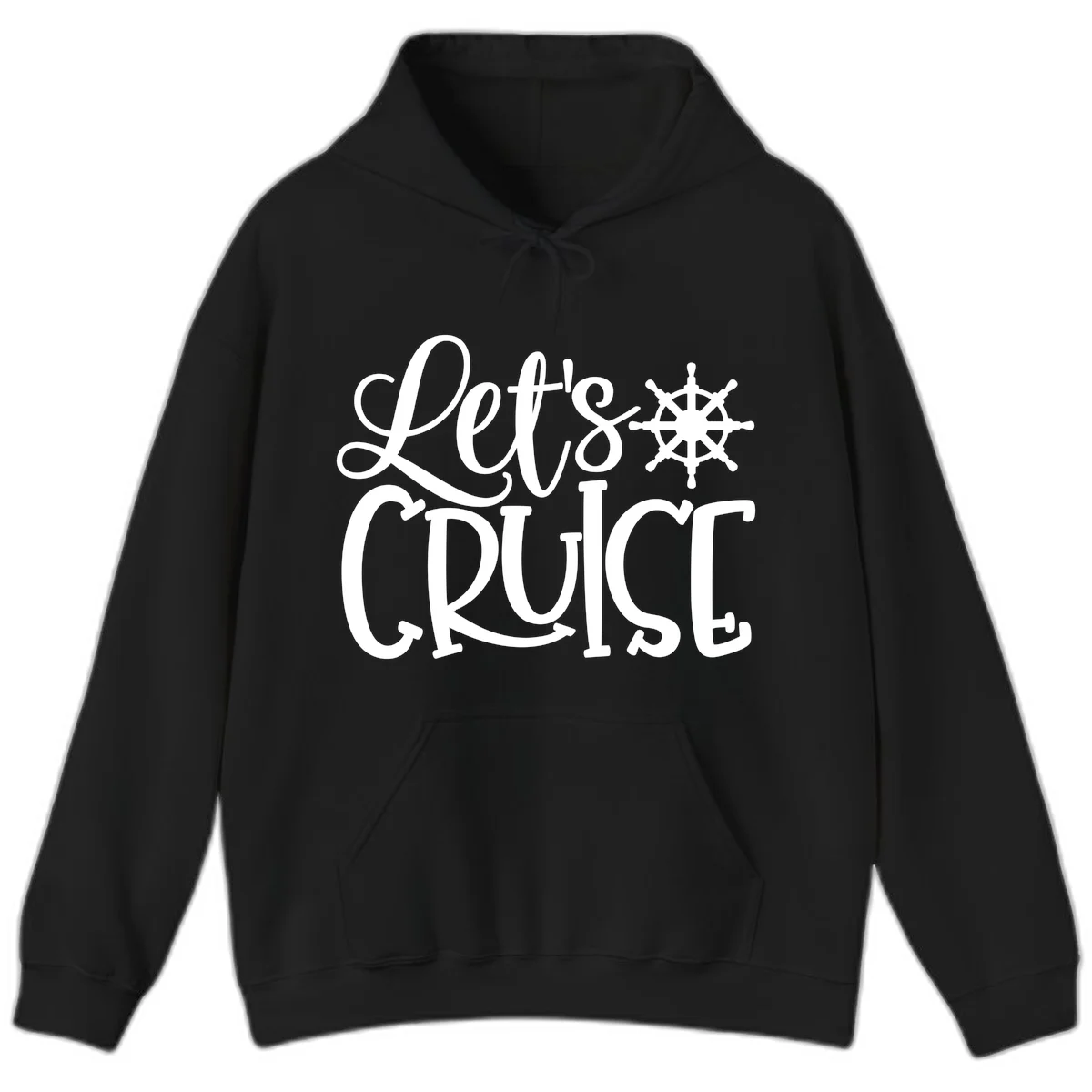 Let's Cruise Nautical Wheel Design Hoodie in Black
