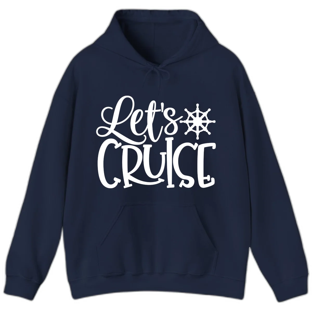 Let's Cruise Nautical Wheel Design Hoodie in Navy