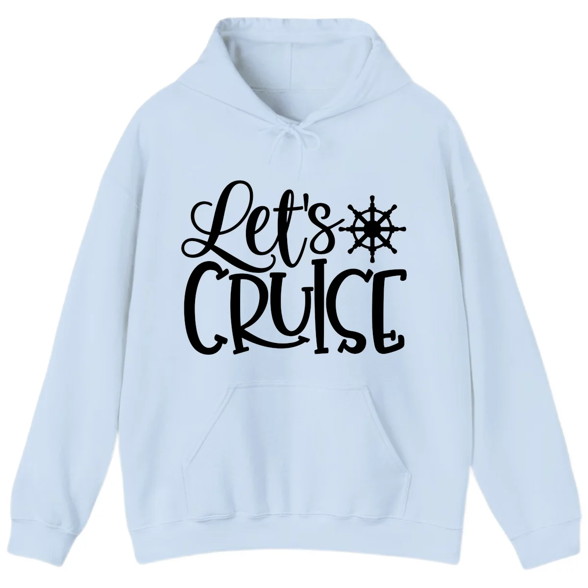 Let's Cruise Nautical Wheel Design Hoodie in Light Blue