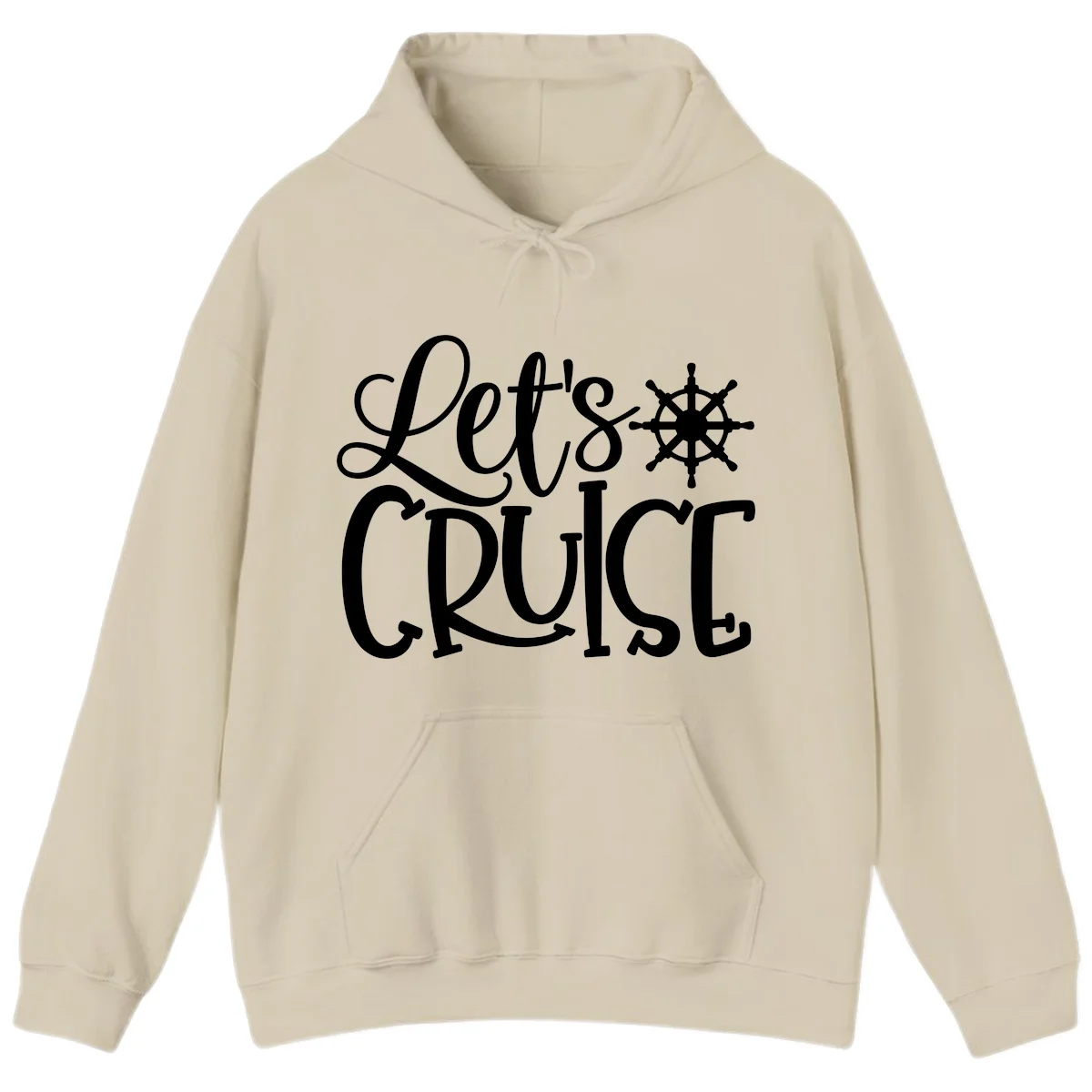 Let's Cruise Nautical Wheel Design Hoodie in Sand