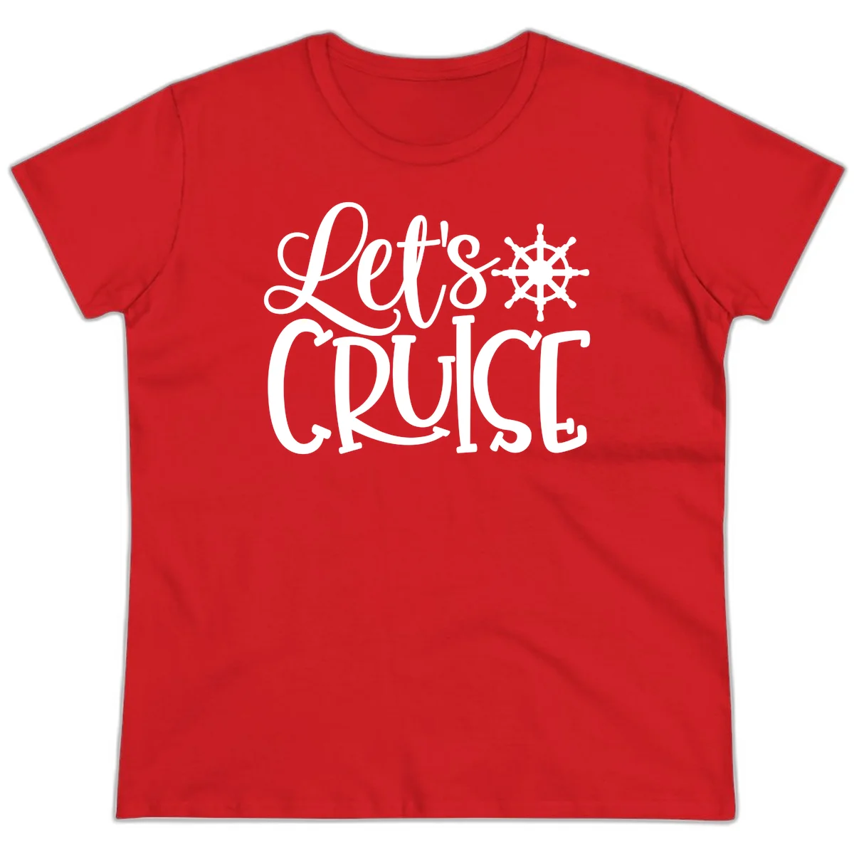 Let's Cruise Nautical Wheel Design Ladies Tee in Red