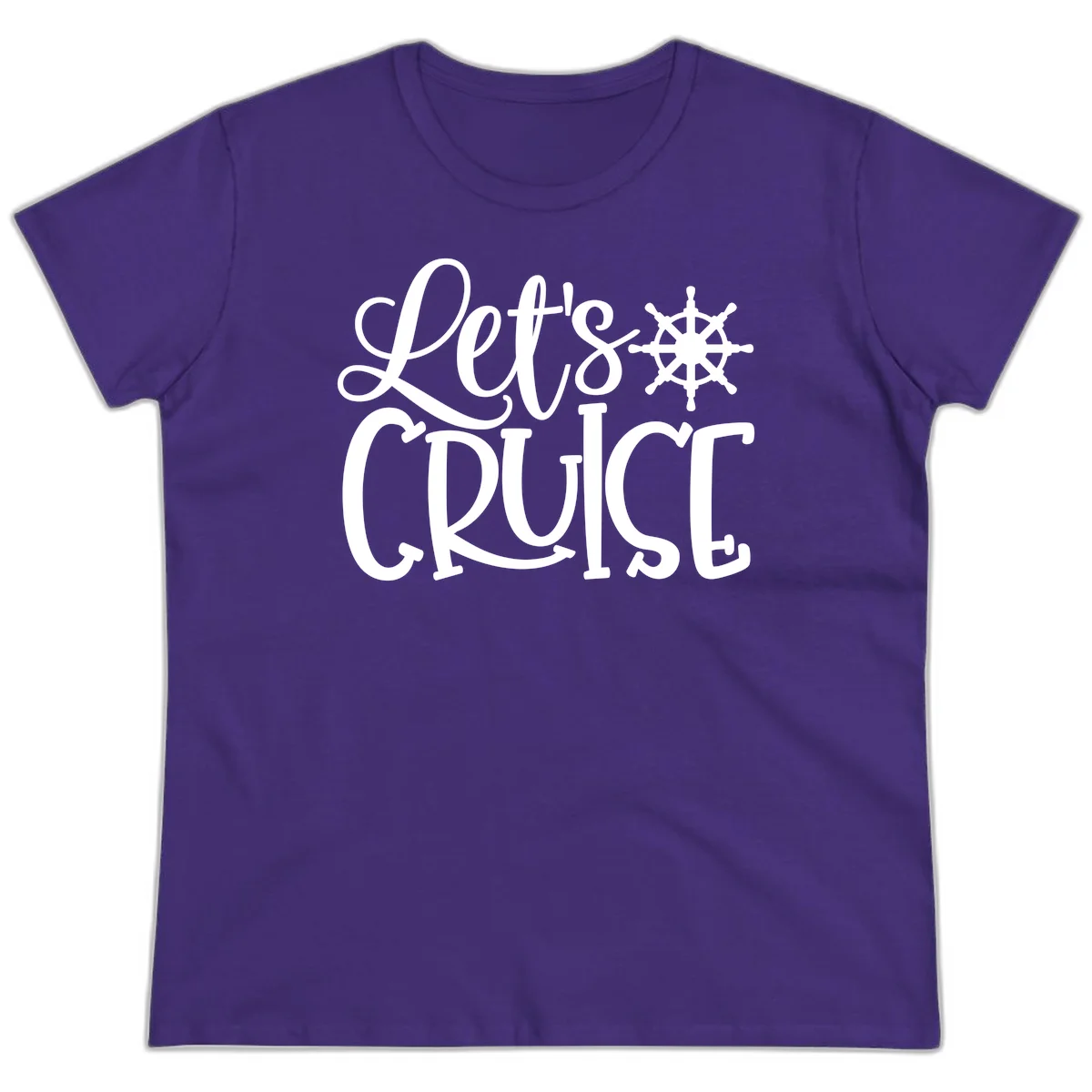 Let's Cruise Nautical Wheel Design Ladies Tee in Purple