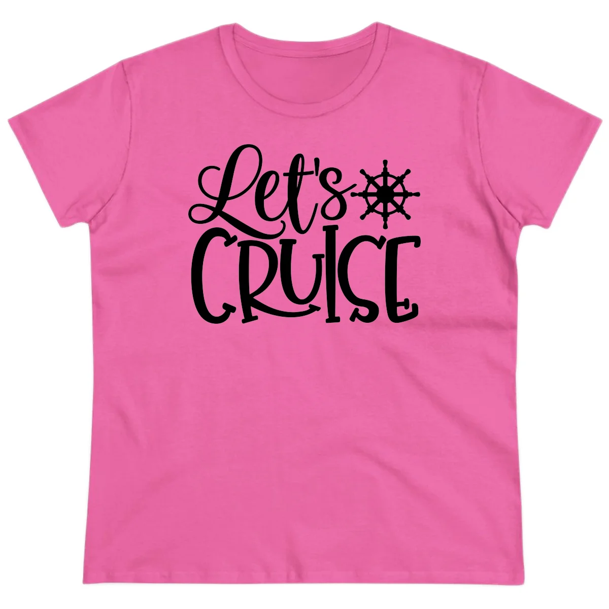 Let's Cruise Nautical Wheel Design Ladies Tee in Azalea