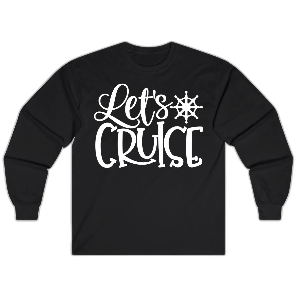 Let's Cruise Nautical Wheel Design Long Sleeve in Black