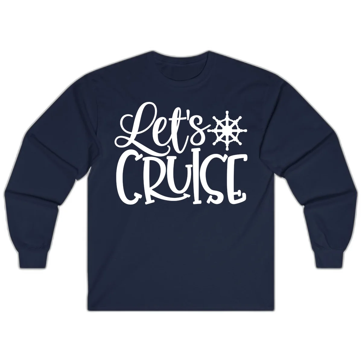 Let's Cruise Nautical Wheel Design Long Sleeve in Navy