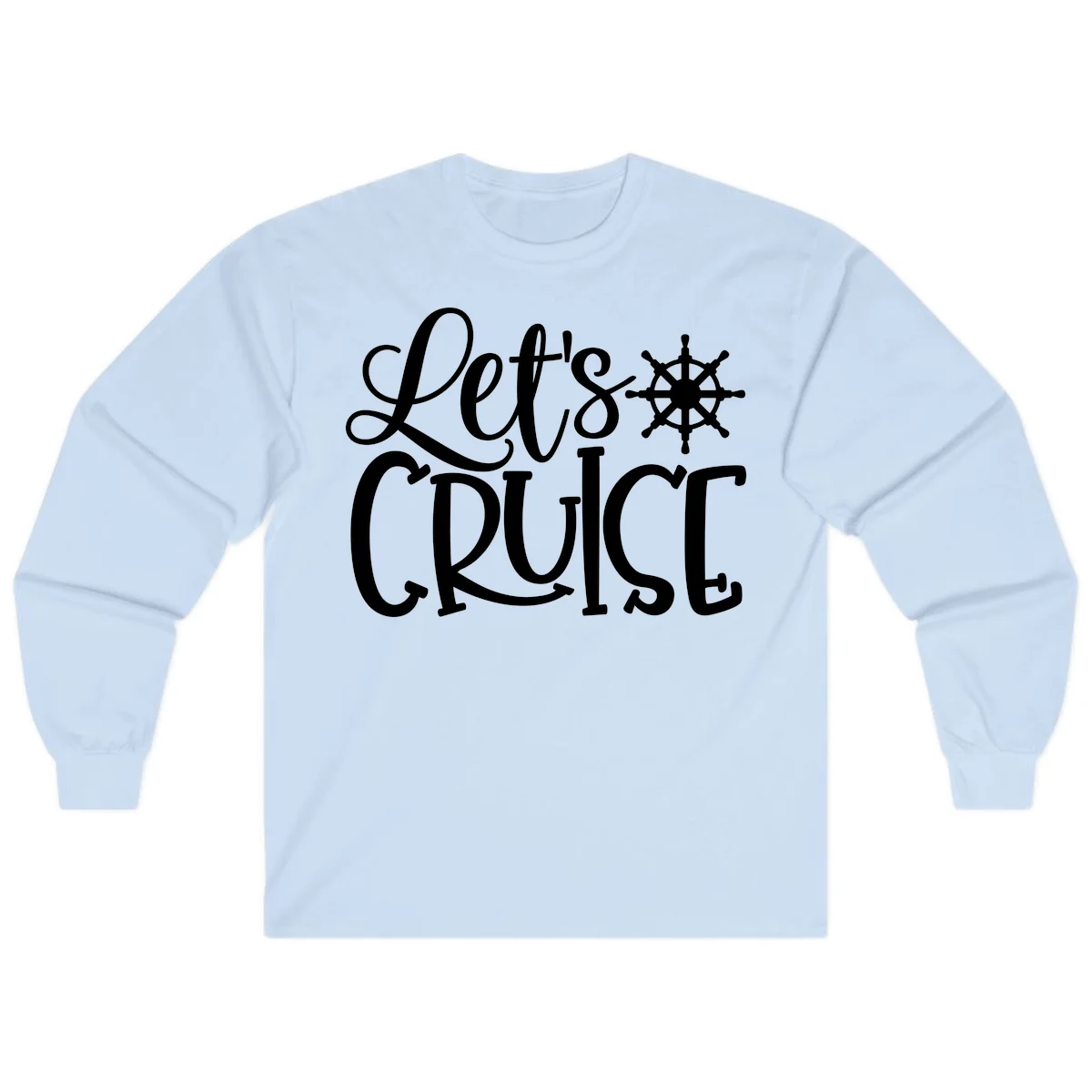 Let's Cruise Nautical Wheel Design Long Sleeve in Light Blue