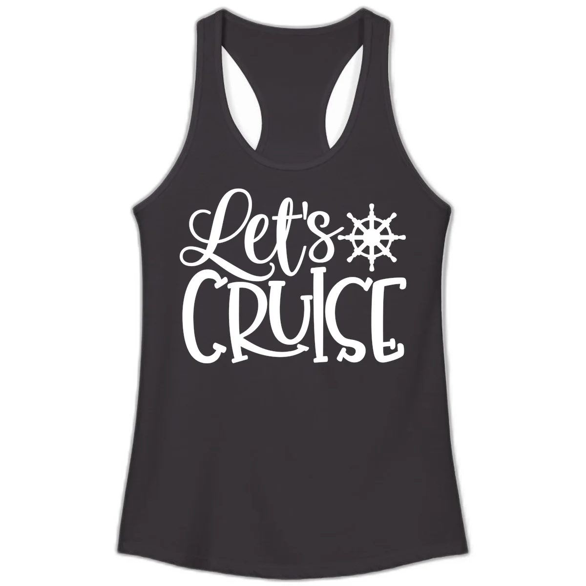 Let's Cruise Nautical Wheel Design Ladies Tank in Black