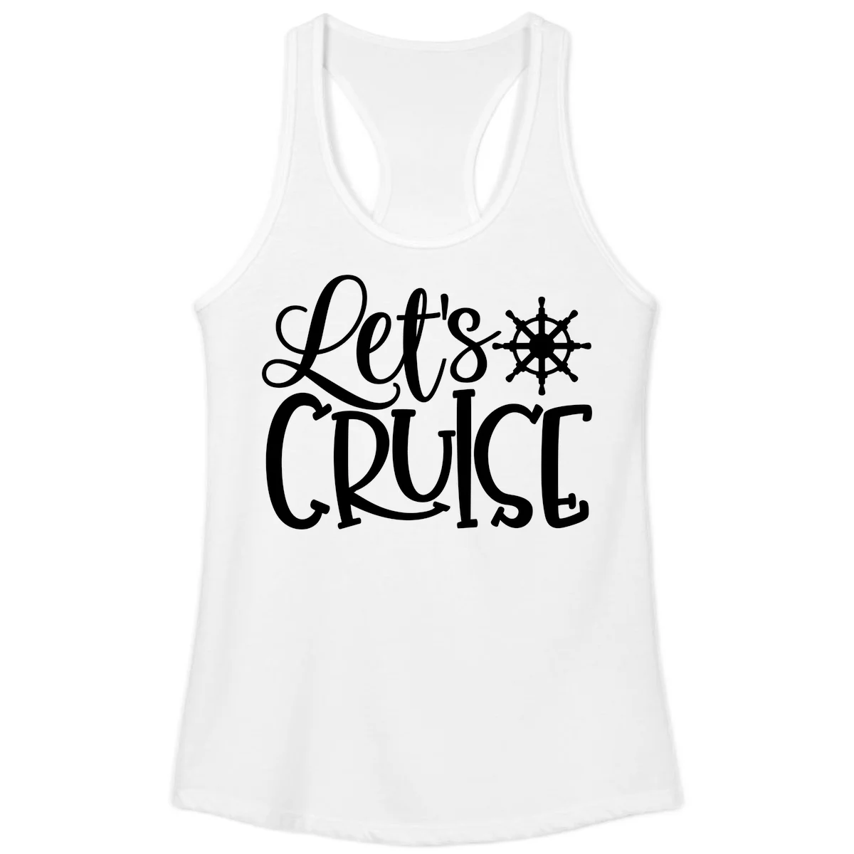 Let's Cruise Nautical Wheel Design Ladies Tank in White