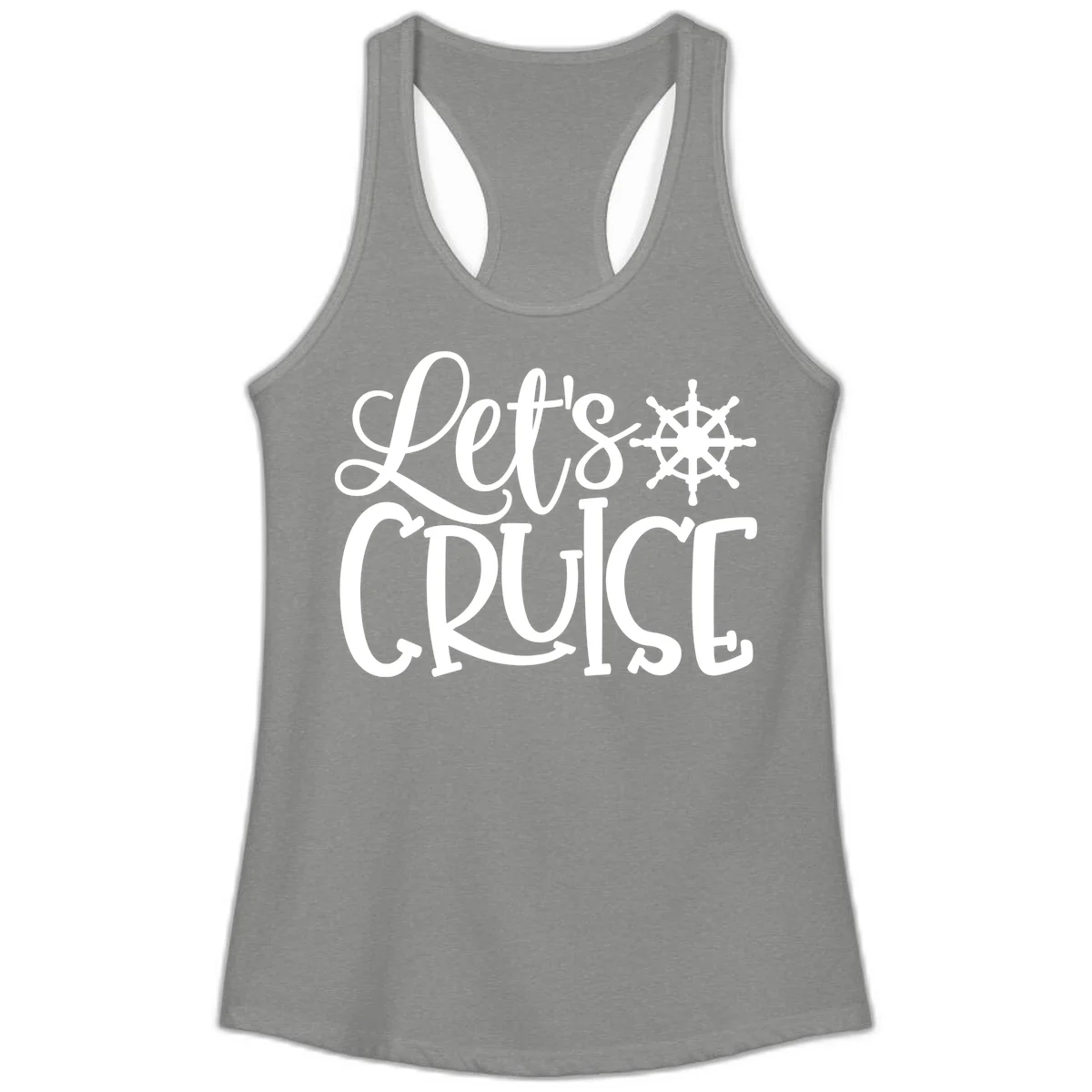 Let's Cruise Nautical Wheel Design Ladies Tank in Heather Grey