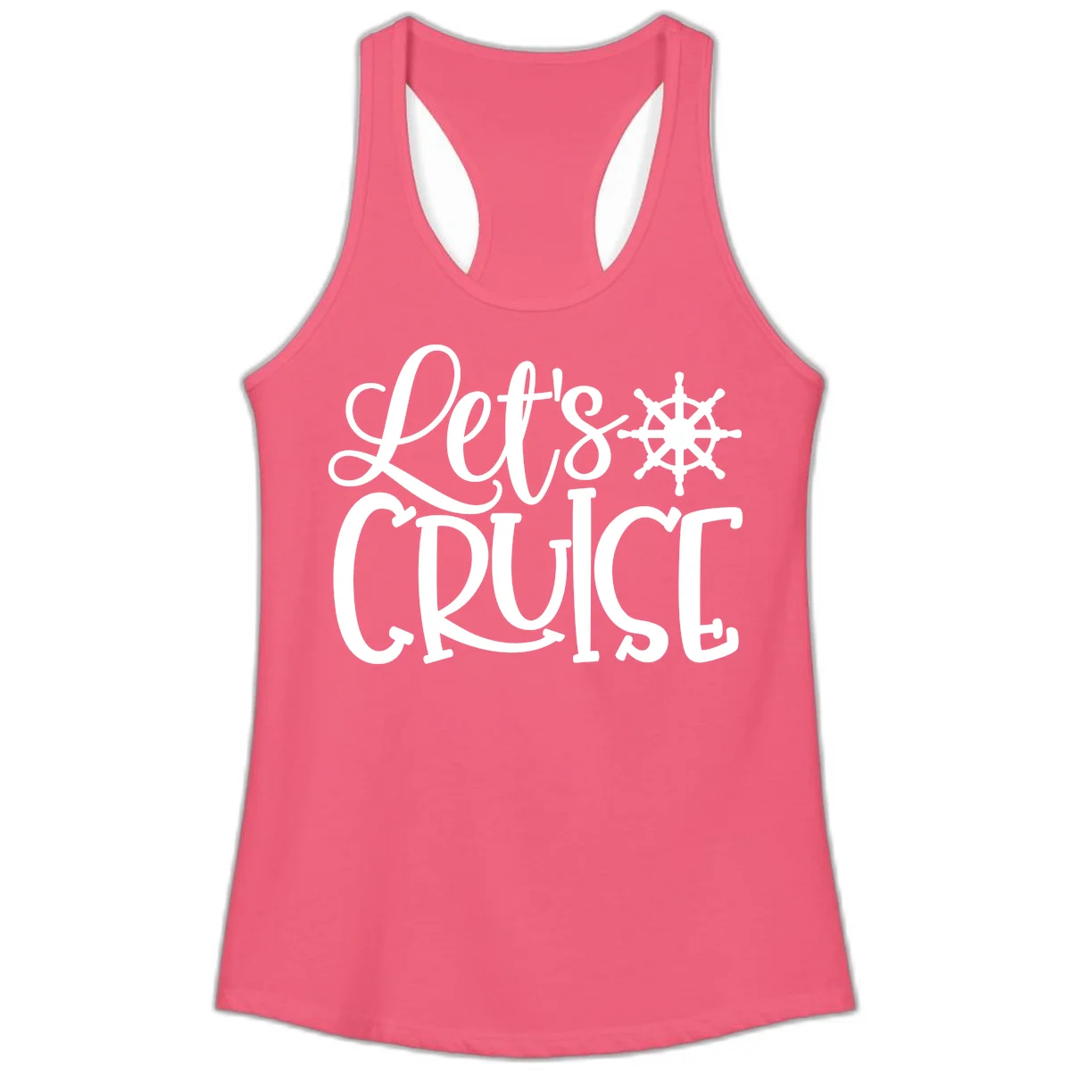 Let's Cruise Nautical Wheel Design Ladies Tank in Hot Pink