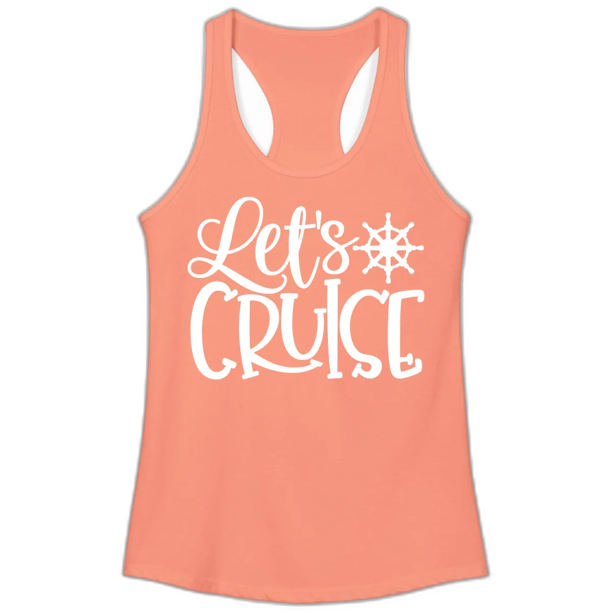Let's Cruise Nautical Wheel Design Ladies Tank in Solid Light Orange