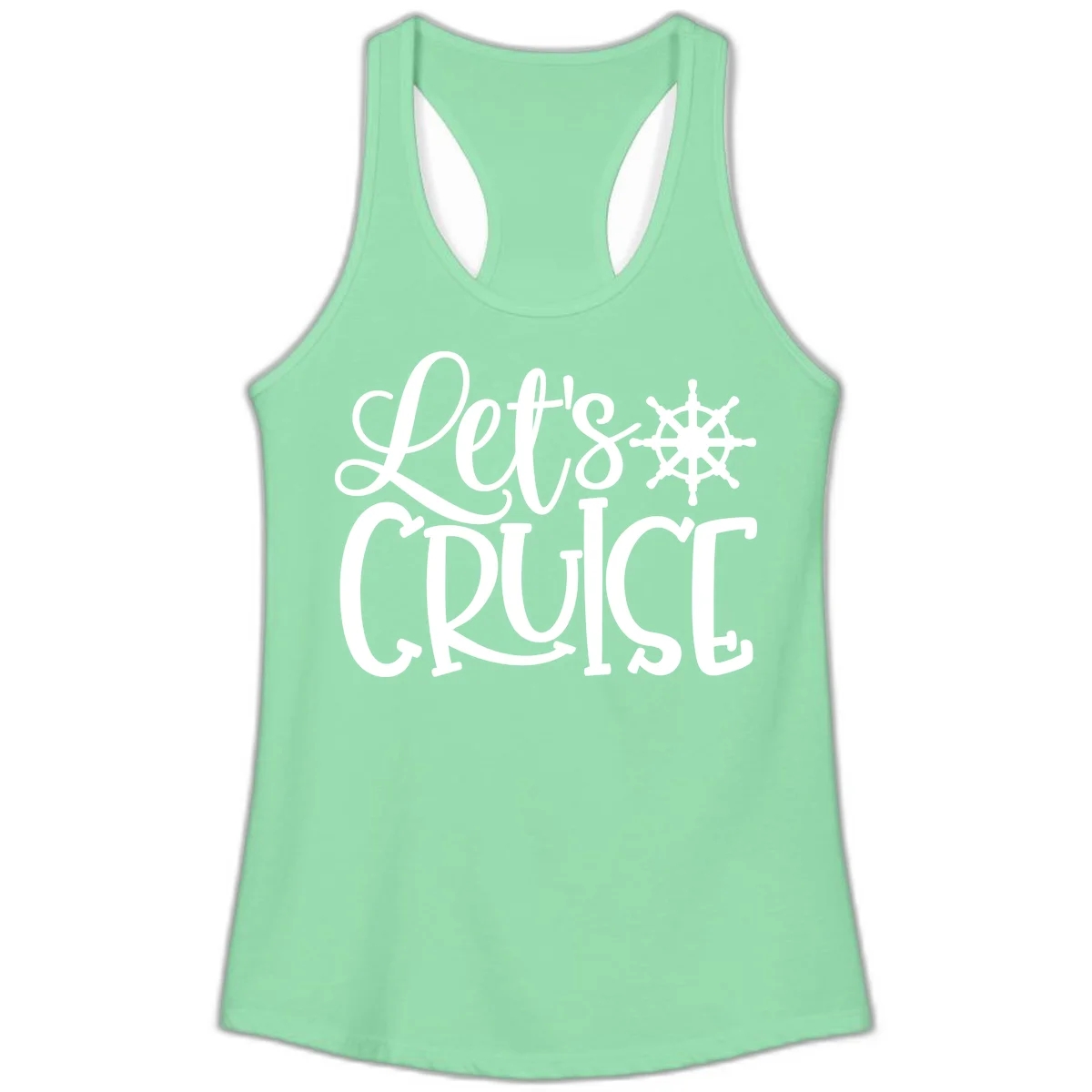 Let's Cruise Nautical Wheel Design Ladies Tank in Solid Mint