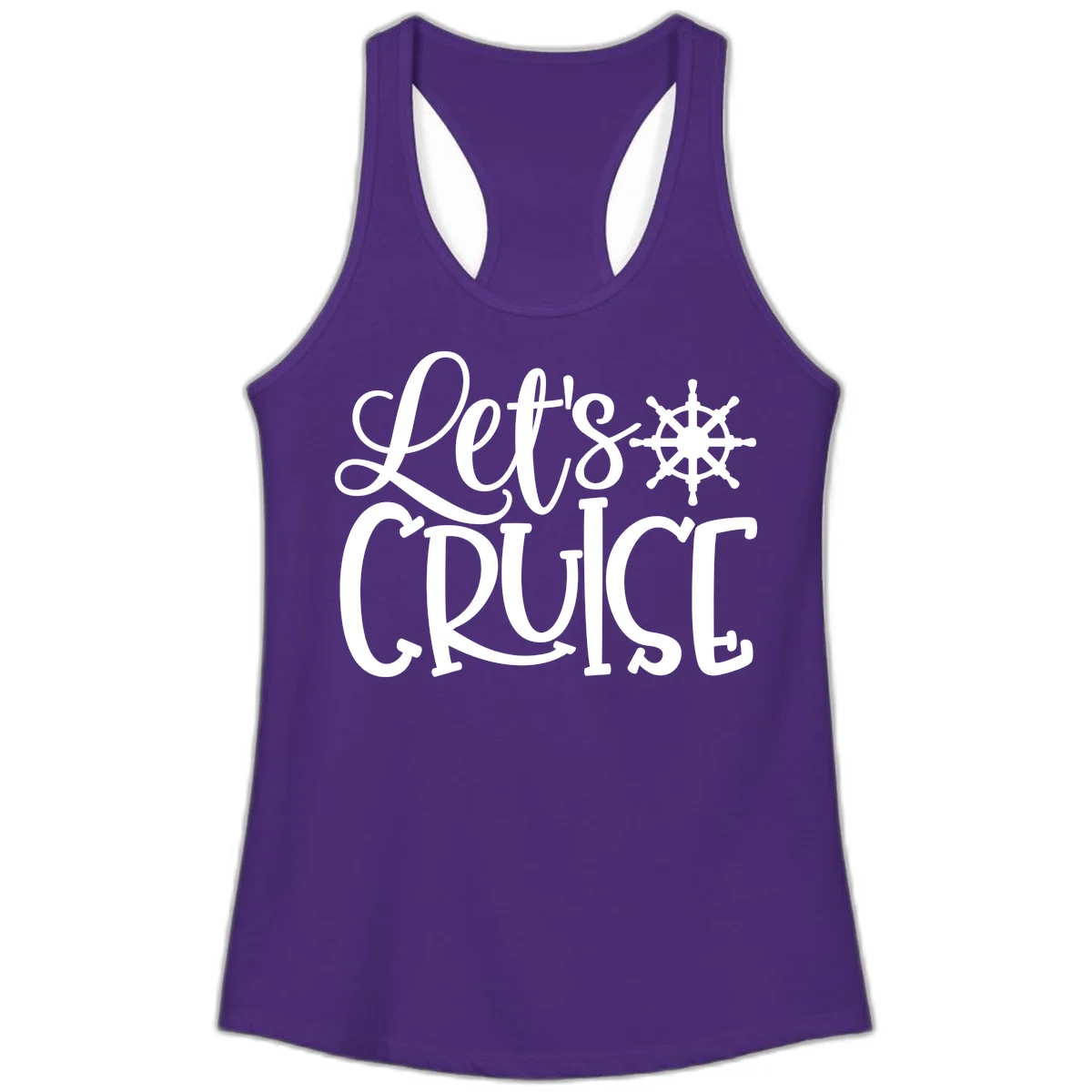 Let's Cruise Nautical Wheel Design Ladies Tank in Solid Purple Rush